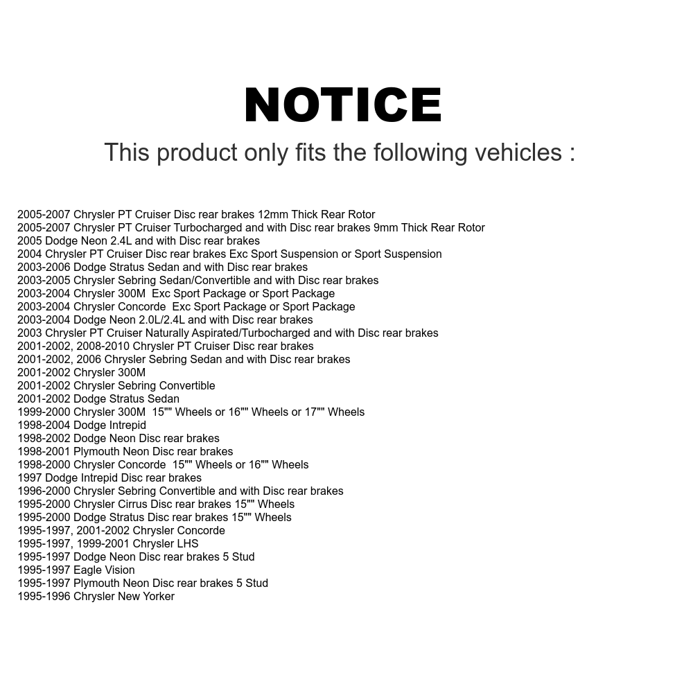 Rear Semi-Metallic Disc Brake Pads NWF-PRM641 For Chrysler PT Cruiser Dodge Neon Sebring Stratus Intrepid 300M Concorde Plymouth LHS Cirrus Breeze LeBaron Eagle Vision New Yorker Acclaim Spirit