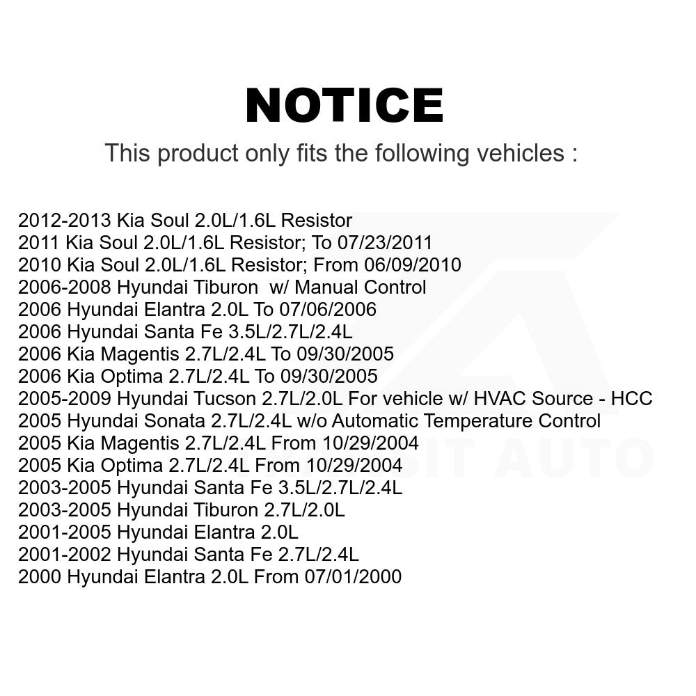Mpulse HVAC Blower Motor SEN-2BMR0008 For Hyundai Kia Soul Elantra Santa Fe Tucson Tiburon Sonata Optima Magentis