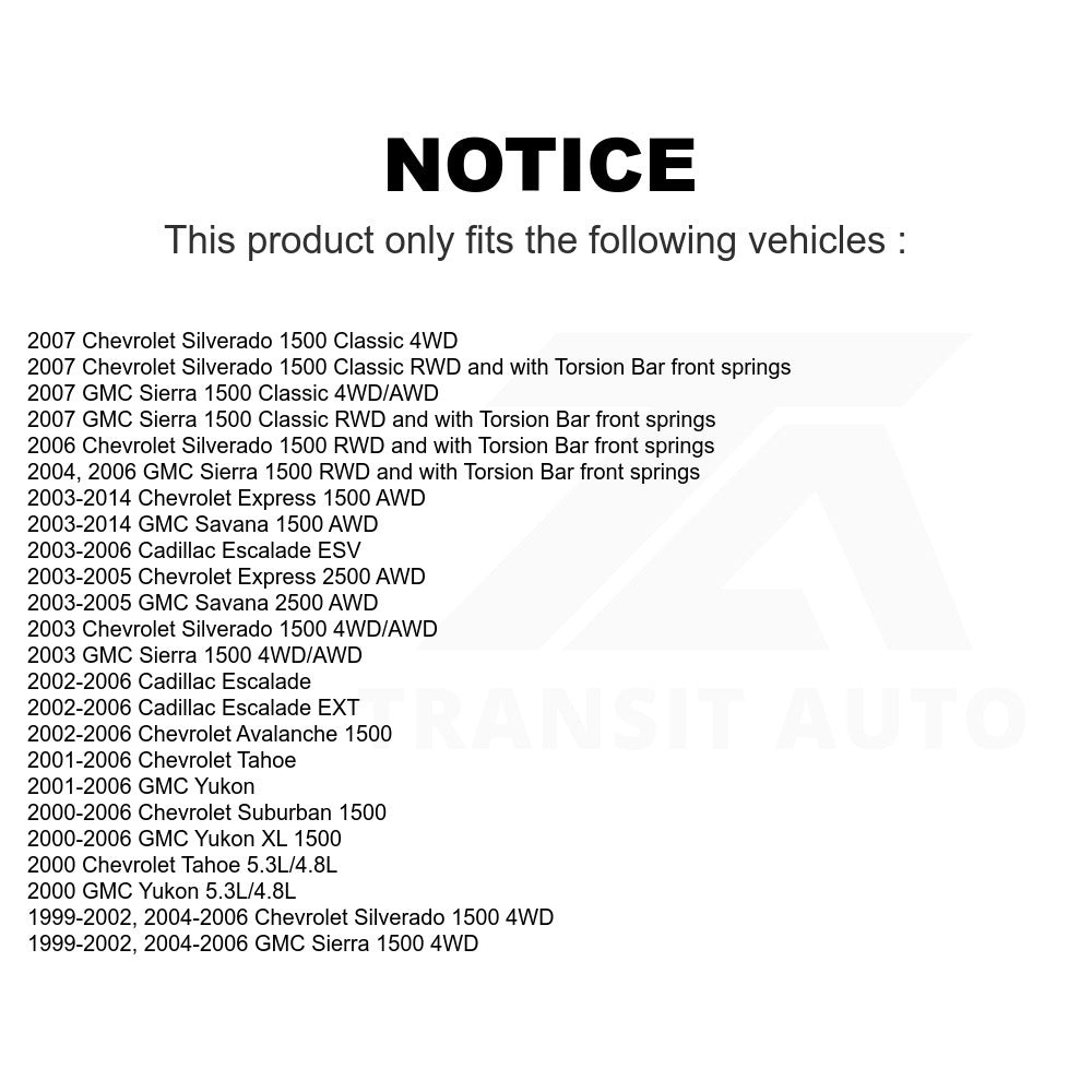 Front Left Lower Suspension Control Arm Ball Joint Assembly TOR-CK620381 For Chevrolet Silverado 1500 GMC Tahoe Sierra Suburban Yukon Avalanche XL Cadillac Express Classic Escalade 2500 Savana ESV EXT