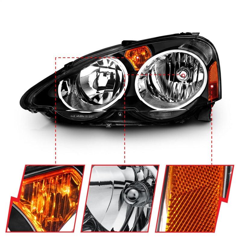 ANZO 2002-2004 Acura Rsx Crystal Headlights Black | Too Fast Autoparts | Order Online | Canada & USA Shipping