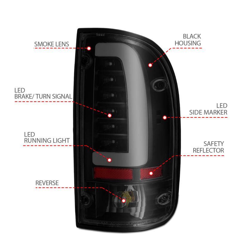 ANZO 1995-2000 Toyota Tacoma LED Taillights Black Housing Smoke Lens (Pair) | Too Fast Autoparts | Order Online | Canada & USA Shipping