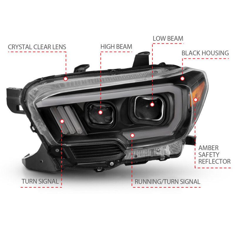 ANZO 2016-2017 Toyota Tacoma Projector Headlights w/ Plank Style Switchback Black w/ Amber w/ DRL | Too Fast Autoparts | Order Online | Canada & USA Shipping
