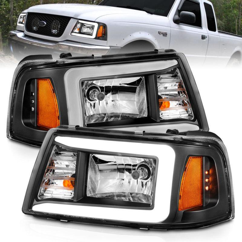 ANZO 2001-2011 Ford Ranger Crystal Headlights w/ Light Bar Black Housing | Too Fast Autoparts | Order Online | Canada & USA Shipping