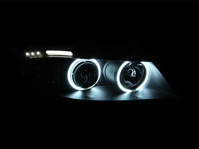 ANZO 2006-2008 BMW 3 Series E90-E91 Projector Headlights w/ Halo w/ LED Bar Black (CCFL) | Too Fast Autoparts | Order Online | Canada & USA Shipping