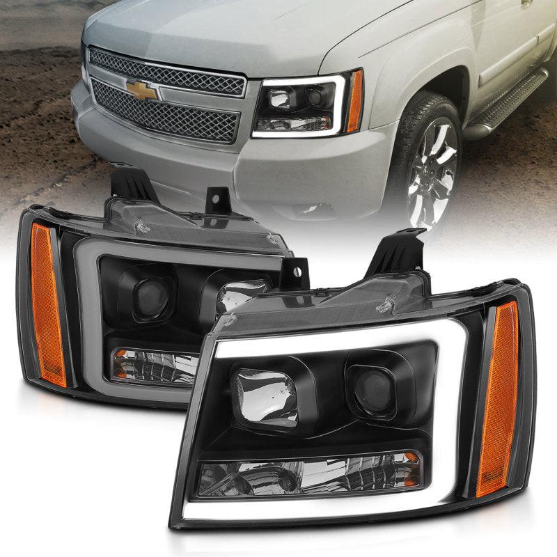ANZO 07-14 Chevy Tahoe Projector Headlights w/ Plank Style Design Black w/ Amber | Too Fast Autoparts | Order Online