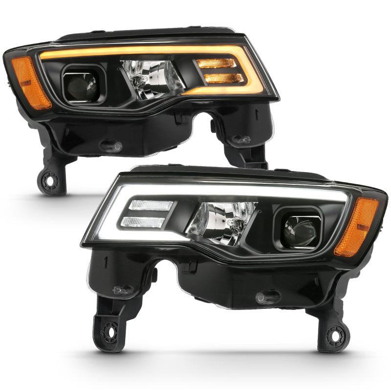 ANZO 2017-2018 Jeep Grand Cherokee Projector Headlights w/ Plank Style Switchback - Black w/ Amber | Too Fast Autoparts | Order Online | Canada & USA Shipping