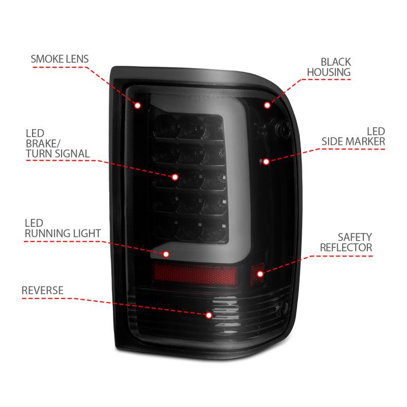 ANZO 1993-1997 Ford  Ranger LED Tail Lights w/ Light Bar Black Housing Clear Lens | Too Fast Autoparts | Order Online | Canada & USA Shipping