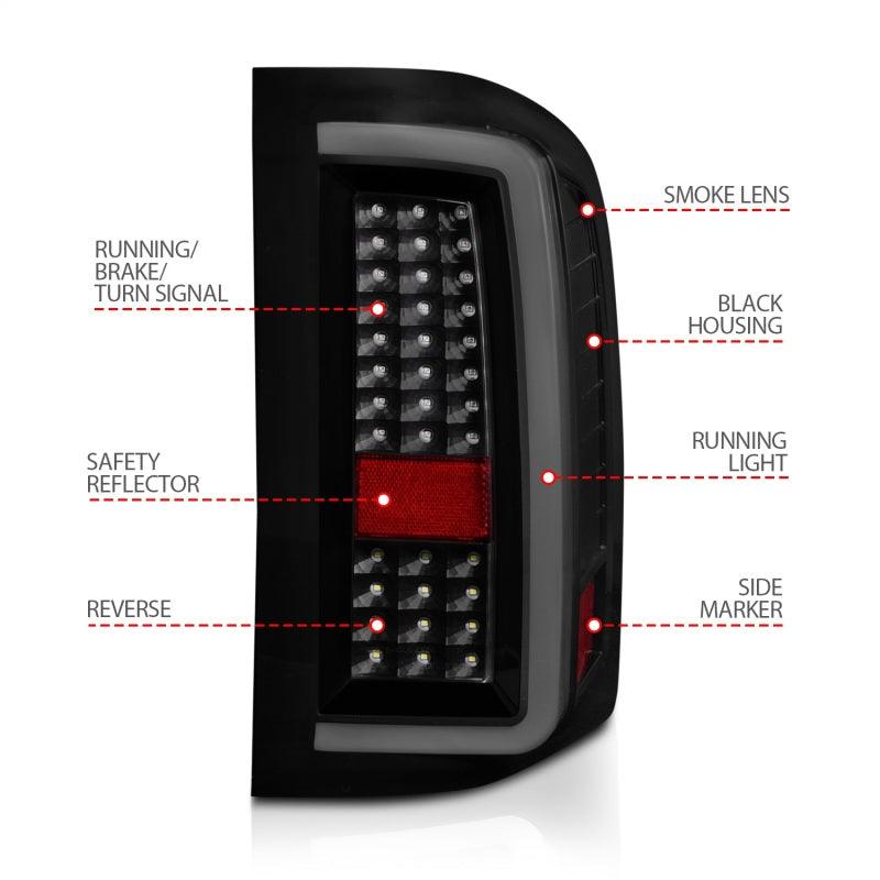 ANZO 2007-2013 Chevrolet Silverado1500/ 2500/ 3500 LED Tail Lights w/ Light Bar Black Housing Smoke | Too Fast Autoparts | Order Online | Canada & USA Shipping