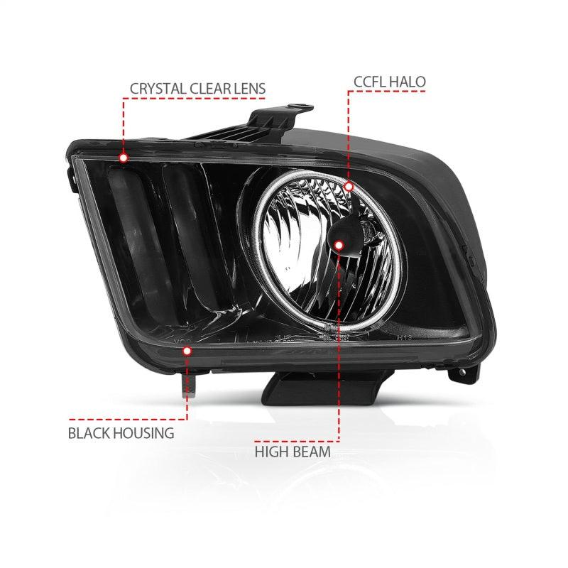 ANZO 2005-2009 Ford Mustang Crystal Headlights w/ Halo Black (CCFL) | Too Fast Autoparts | Order Online | Canada & USA Shipping