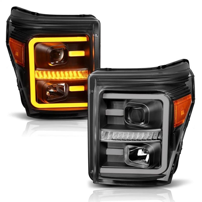 ANZO 2011-2016 Ford F250 Projector Headlights w/ Plank Style Switchback Black w/ Amber | Too Fast Autoparts | Order Online | Canada & USA Shipping