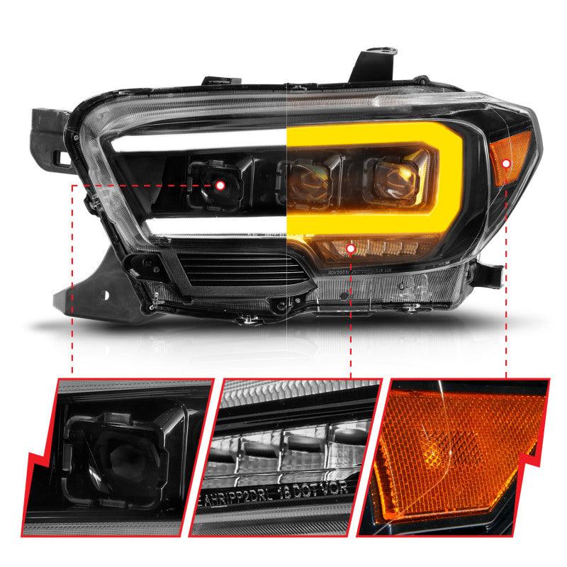 ANZO 16-22 Toyota Tacoma LED Projector Headlights w/ Light Bar Sequential Black Housing w/Initiation | Too Fast Autoparts | Order Online
