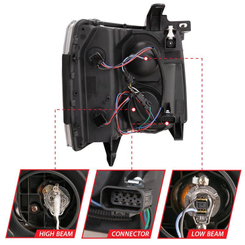 ANZO 07-13 Chevrolet Silverado 1500 Plank Style Projector Headlights Black w/ Amber | Too Fast Autoparts | Order Online