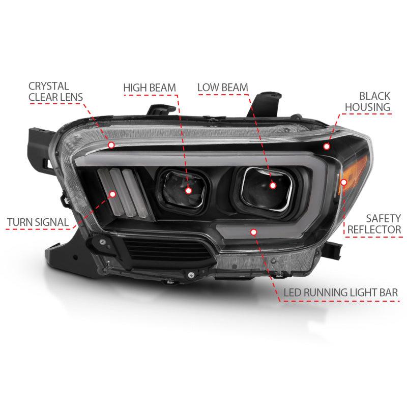 ANZO 2016-2017 Toyota Tacoma Projector Headlights w/ Plank Style Design Black/Amber w/ DRL | Too Fast Autoparts | Order Online | Canada & USA Shipping