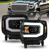 ANZO 2014-2015 GMC Sierra 1500 Projector Headlights w/ Light Bar Black Housing (Halogen Type) | Too Fast Autoparts | Order Online | Canada & USA Shipping