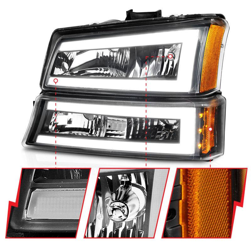 ANZO 2003-2006 Chevrolet Silverado 1500 Crystal Headlights w/ Light Bar Black Housing | Too Fast Autoparts | Order Online | Canada & USA Shipping