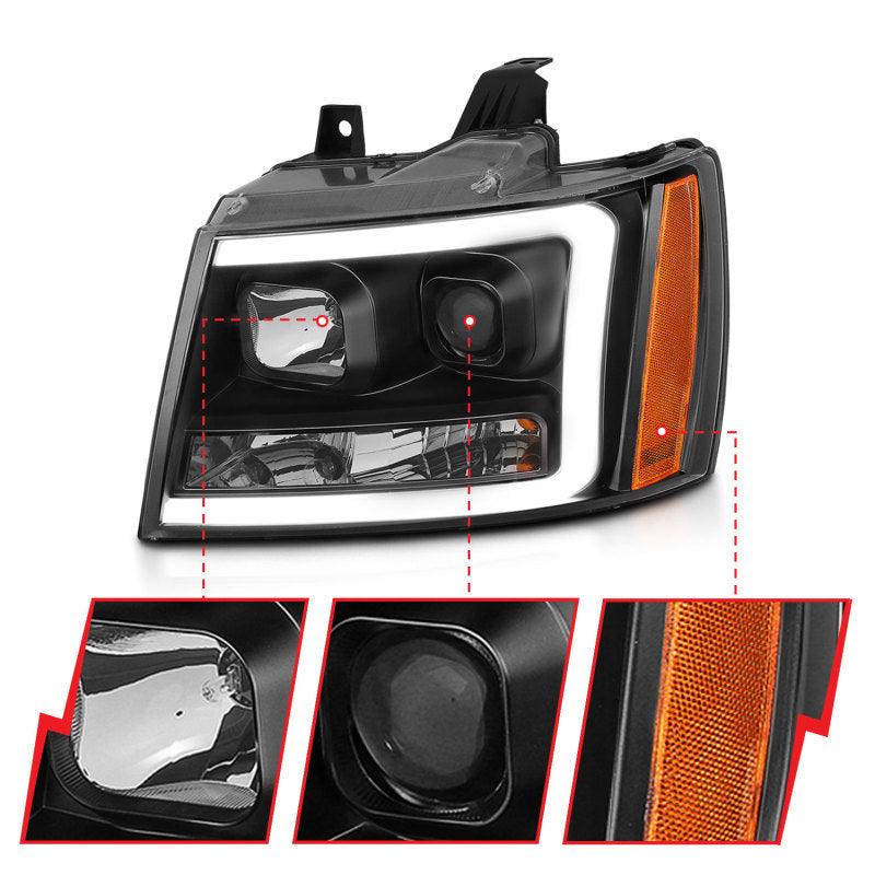 ANZO 07-14 Chevy Tahoe Projector Headlights w/ Plank Style Design Black w/ Amber | Too Fast Autoparts | Order Online
