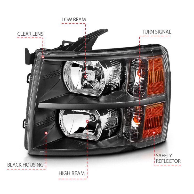 ANZO 2007-2013 Chevrolet Silverado Crystal Headlights Black | Too Fast Autoparts | Order Online | Canada & USA Shipping