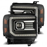 AlphaRex 14-18 GMC Sierra LUXX LED Proj Headlights Plank Style Black w/Activ Light/Seq Signal/DRL | Too Fast Autoparts | Order Online