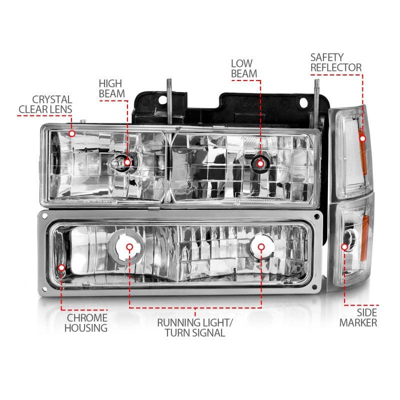 ANZO 88-98 Chevrolet C1500 Crystal Headlights Chrome w/ Signal and Side Marker Lights | Too Fast Autoparts | Order Online | Canada & USA Shipping