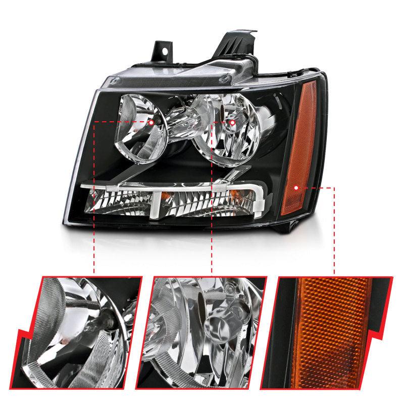 ANZO 2007-2014 Chevrolet Tahoe/Suburban Crystal Headlights Black | Too Fast Autoparts | Order Online | Canada & USA Shipping