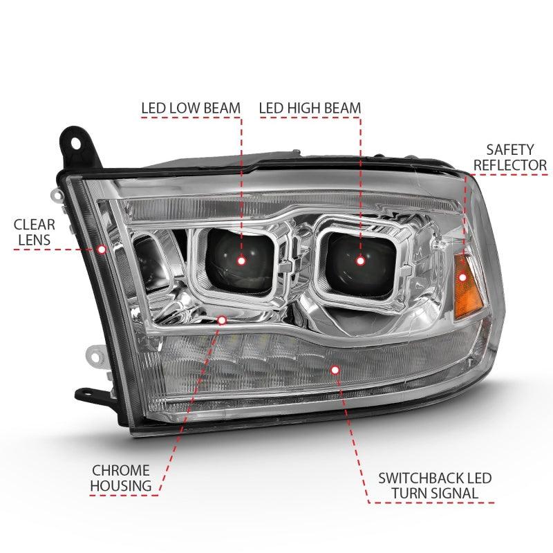 ANZO 2009-2018 Dodge Ram 1500 Led Projector Plank Style Switchback H.L Halo Chrome Amber (OE Style) | Too Fast Autoparts | Order Online | Canada & USA Shipping