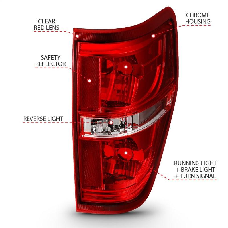 ANZO 2009-2014 Ford F-150 Euro Taillight Red/Clear (W/O Bulb) | Too Fast Autoparts | Order Online | Canada & USA Shipping