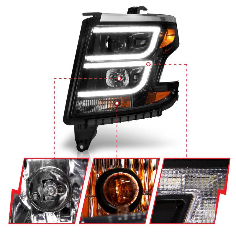 ANZO 2015-2020 Chevy Tahoe Projector Headlights Plank Style Black w/DRL | Too Fast Autoparts | Order Online | Canada & USA Shipping