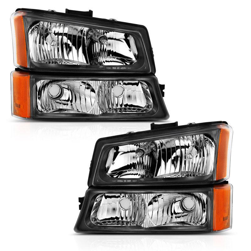 ANZO 2003-2006 Chevy Silverado Crystal Headlight w/ Signal Light Black Amber (4 pcs) | Too Fast Autoparts | Order Online | Canada & USA Shipping