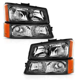 ANZO 2003-2006 Chevy Silverado Crystal Headlight w/ Signal Light Black Amber (4 pcs) | Too Fast Autoparts | Order Online | Canada & USA Shipping