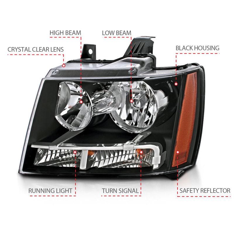 ANZO 2007-2014 Chevrolet Tahoe/Suburban Crystal Headlights Black | Too Fast Autoparts | Order Online | Canada & USA Shipping