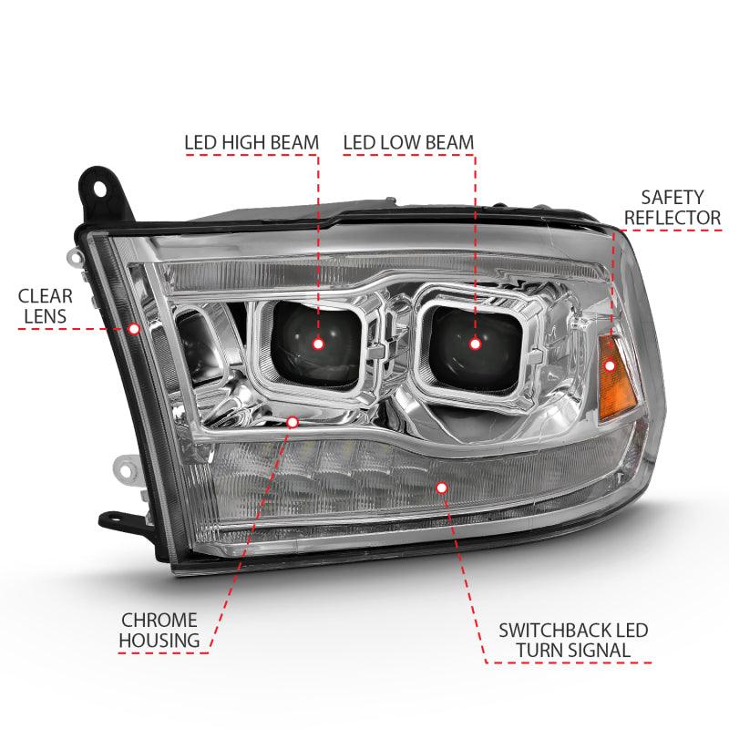 ANZO 2009-2018 Dodge Ram 1500 Led Projector Plank Style Switchback H.L Halo Chrome Amber (OE Style) | Too Fast Autoparts | Order Online | Canada & USA Shipping