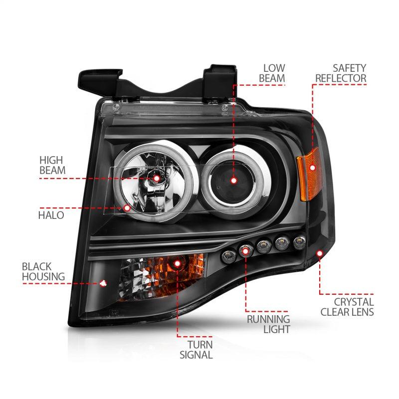 ANZO 2007-2014 Ford Expedition Projector Headlights w/ Halo Black | Too Fast Autoparts | Order Online | Canada & USA Shipping