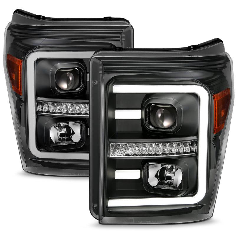 ANZO 2011-2016 Ford F250 Projector Headlights w/ Plank Style Switchback Black w/ Amber | Too Fast Autoparts | Order Online | Canada & USA Shipping