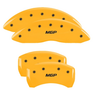 MGP 4 Caliper Covers Engraved Front/Rear 18-19 Buick Regal Sportback Yellow Finish Silver Characters