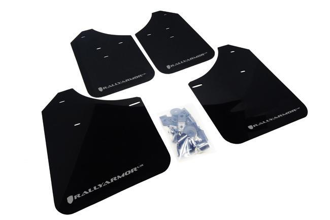 Rally Armor Front & Rear Mud Flaps – Black/Silver Logo – ’04 – 09 Mazda 3 I, Mazdaspeed, S